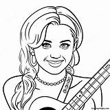 Miley Cyrus With A Guitar Coloring Page  Pagescom sketch template