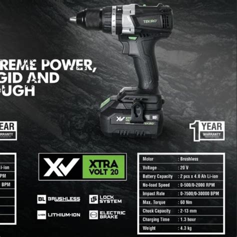 Jual Tekiro Hammer cordless drill XV 20V Mesin bor batere 20 Volt brushless baterai 20Volt di ...