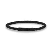 Engravable Thin Black Leather Bracelet with Black Clasp for Mens | The Steel Shop