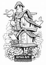 Birdhouse Coloring Page  Bird coloring Pages Houses sketch template