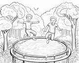 Premium Photo  Couple Of Boys On trampoline In The Forest coloring sketch template