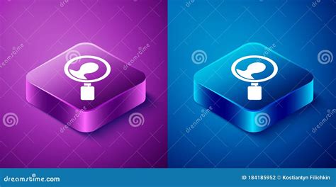 Isometric Magnifying Glass for Search a People Icon Isolated on Blue and Purple Background ...