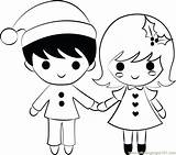 Boy and Girl On Xmas Coloring Page For Kids  Free Christmas sketch template