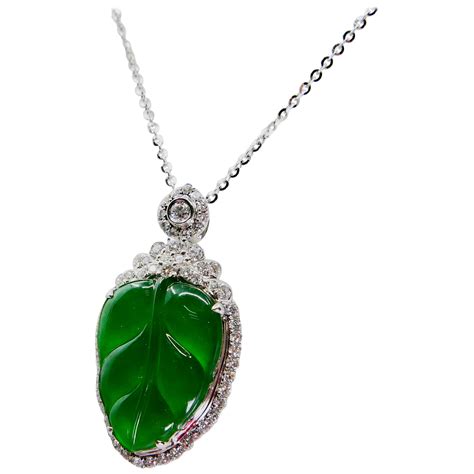 Certified Type A Jadeite Jade Diamond Pendant Drop Necklace, Imperial ...