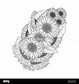 sunflower Vector Design With blooming Petal Adult coloring Book Page  sketch template