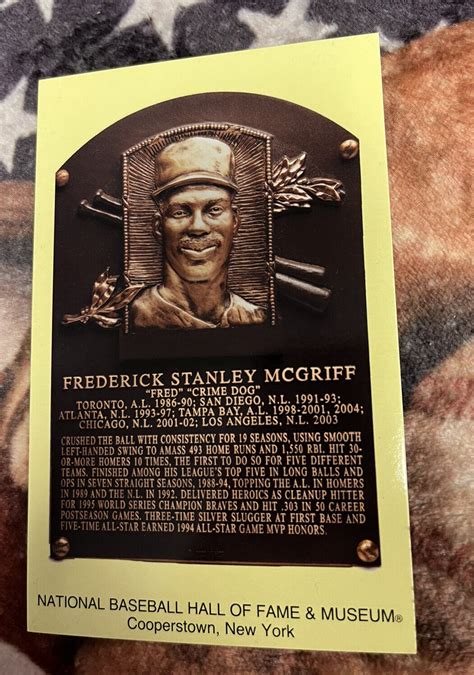 Fred McGriff Postcard- Baseball Hall of Fame Induction Plaque- 2023 | eBay