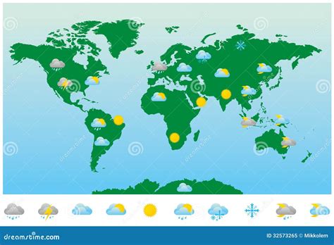 World Weather Forecast Map And Icons Royalty Free Stock Photo - Image ...