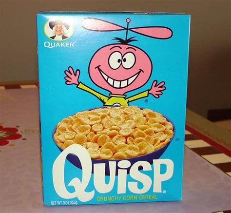 Quisp is a sugar-sweetened breakfast cereal from the Quaker Oats Company. It was introduced in ...