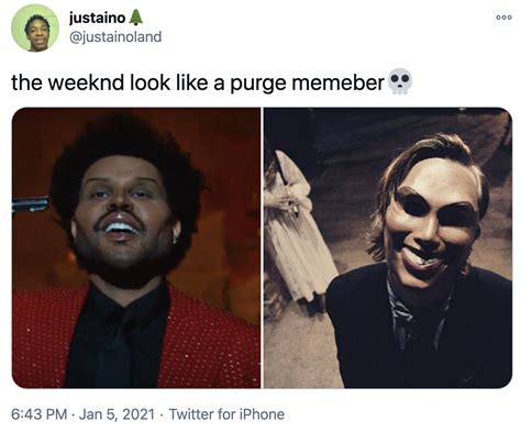 the weeknd look like a purge memeber | The Weeknd's Plastic Surgery Face | Know Your Meme