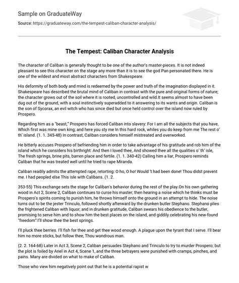 ⇉The Tempest: Caliban Character Analysis Essay Example | GraduateWay