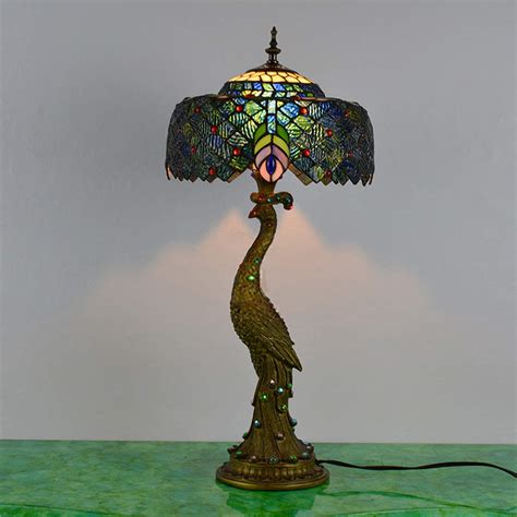 Buy BOTOWI Tiffany Style Peacock Table Lamp Vintage Stained Glass Desk Lamp with Peacock Base ...