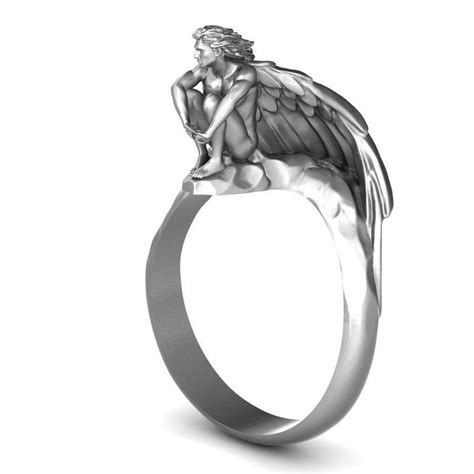 14kt Gold Over Angel Ring Angle Sitting Ring Fantasy Ring Winged Angel ...