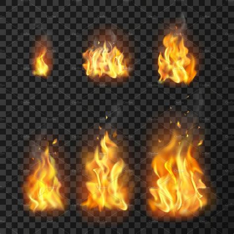 Realistic Fire Flames Set | Decorative Illustrations ~ Creative Market