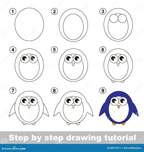 Drawing Tutorial. How To Draw a Penguin Stock Vector - Illustration of ...