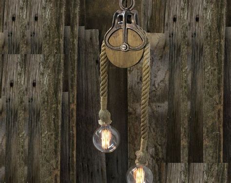 The Wood Wheel Pulley Pendant Light - Rustic Industrial Cage Lighting ...