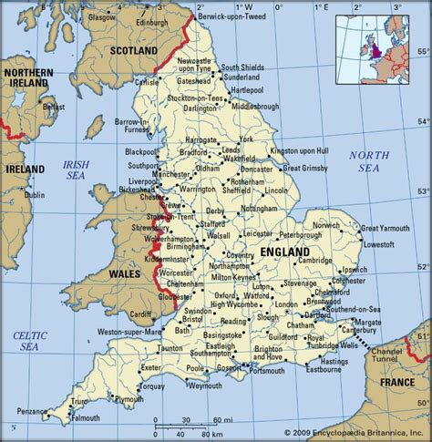 Map of England with Major Cities and Roads