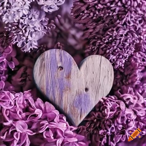 Wooden textured hearts with lilac blooms on Craiyon
