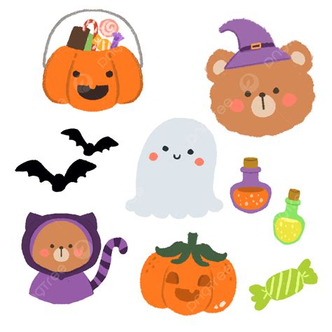 Cute Halloween Element Korean Bear Sticker Hand Drawn Free Printable, Halloween, Korean Bear ...
