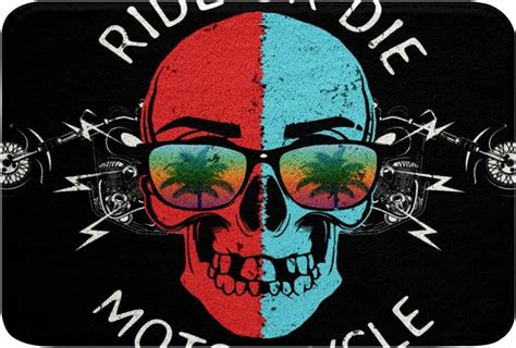 Sugar Skull Bedroom Living Room Rug Dirt Bike Rugs for Boys Men Red Blue Death Skeleton Skull ...