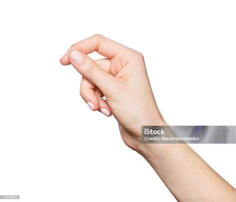 Womans Hand Holding Something Isolated On White Stock Photo - Download ...