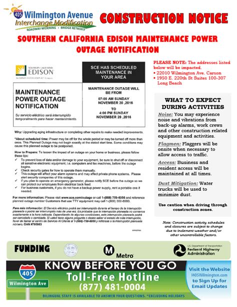 Southern California Edison Maintenance Power Outage Notification 11-20 ...