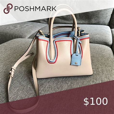 Kate Spade Eva Embroidered Small Satchel Spring Handbag colors Warm Beige/Blue Spring Handbags ...