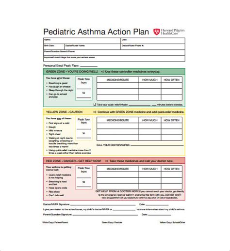 Pediatric Asthma Action Plan Printable