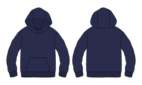 Long sleeve hoodie technical fashion Flat sketch vector illustration navy blue color template ...