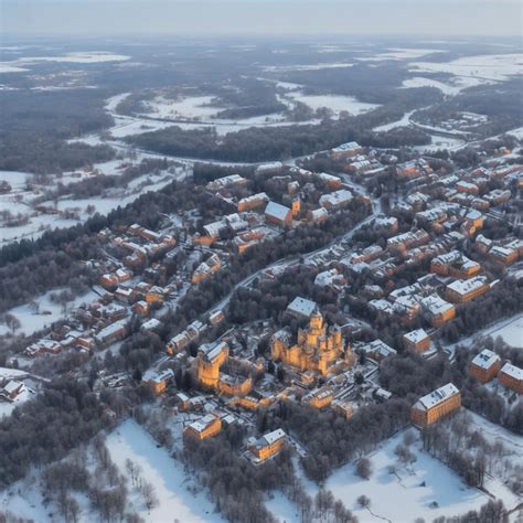 Premium AI Image | Aerial winter sunny frozen day view of snowy Vilnius ...