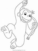Curious George Swings On Rope Coloring Page For Kids  Free sketch template