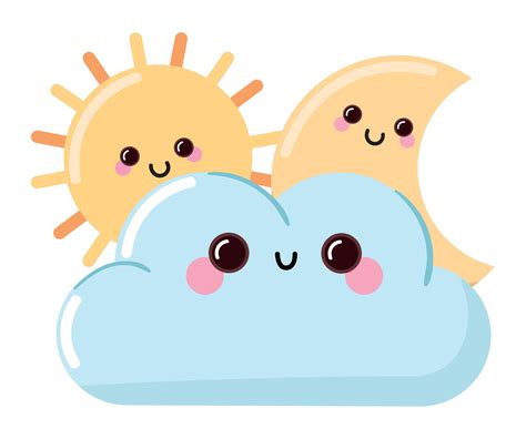 cloud sun and moon kawaii weather 16755171 Vector Art at Vecteezy