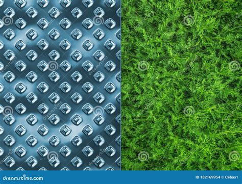 Futuristic Metal Texture and Green Plant Texture in One Picture Stock Photo - Image of iron ...