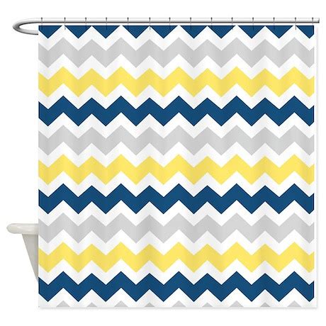 Yellow Blue Grey Chevron Stripes Shower Curtain by DreamingMindCards