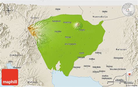 Physical 3D Map of Pampanga, shaded relief outside