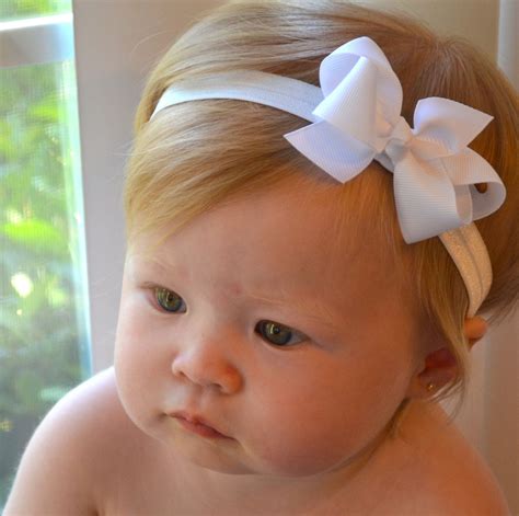 White Baby Bow Headband, Christmas, Baptism, Wedding, Baby Hair bows, Newborn Headband, Baby ...