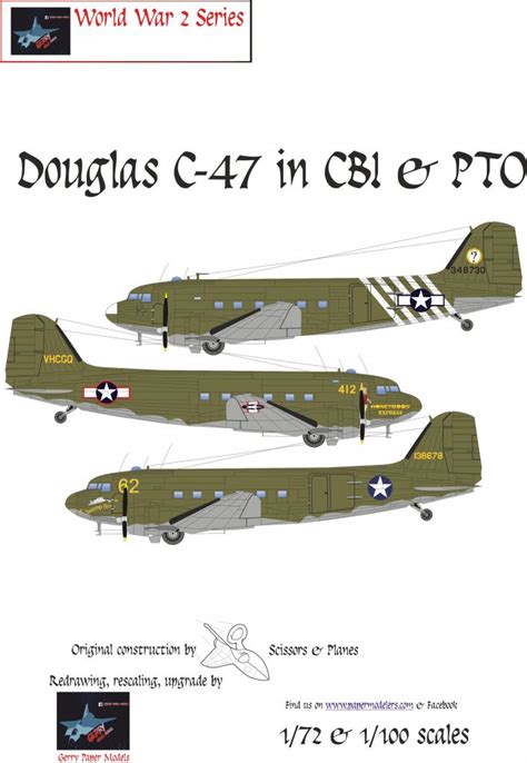 1/72 and 1/100 Douglas C-47 Skytrain in CBI & PTO (3) Kit Bundle Paper ...