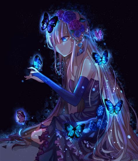 blue eyes, pink hair, long hair, anime girls, dress, butterfly, anime ...