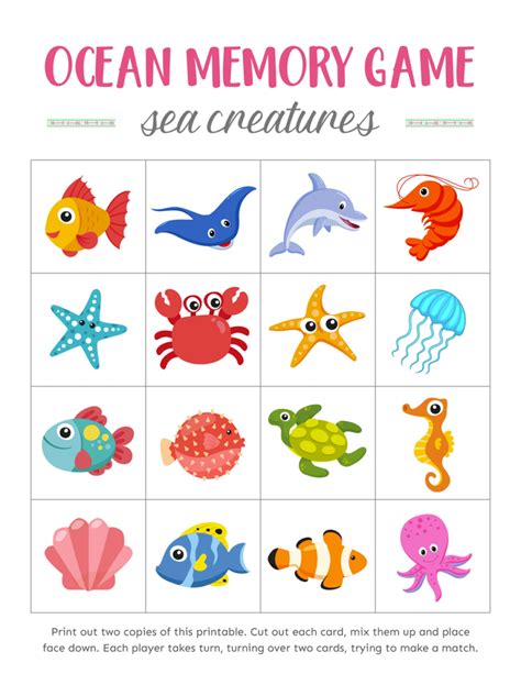 Free Printable Ocean Memory Games | Fun Matching Games | Memory games ...