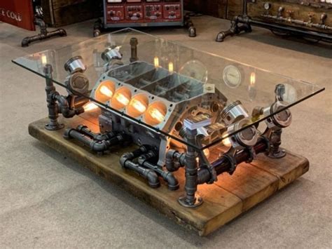 Steampunk Coffee Table Made of Carroll Shelby Engine Block | Steampunk coffee table, Steampunk ...