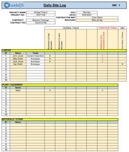 Construction Daily Log Template for Excel - webQS