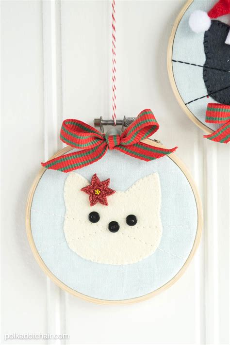 Cat Embroidery Hoop Christmas Ornaments - The Polka Dot Chair