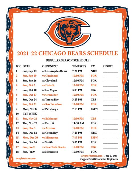 Bears Printable 2022 Schedule - Printable Schedule