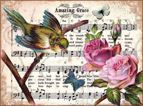 Items similar to Amazing Grace Bird Roses Christian Hymn Music Digital Download Image Vintage ...