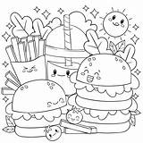 Food With Faces Coloring Page Burgers Fries And Soda  Home sketch template
