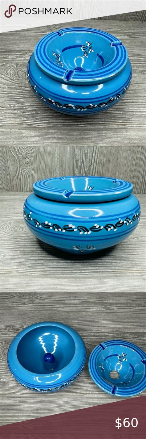 Ceramic glazed glass bowl ash tray studio pottery art bowl blue ...