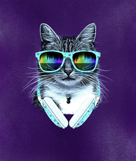 Cool Cat With Glasses And Headphones Digital Art by Julio Cesar | Pixels