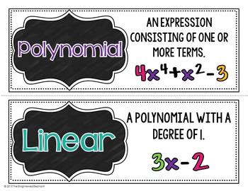 Classifying Polynomials Vocabulary Word Wall Cards by The Enlightened ...