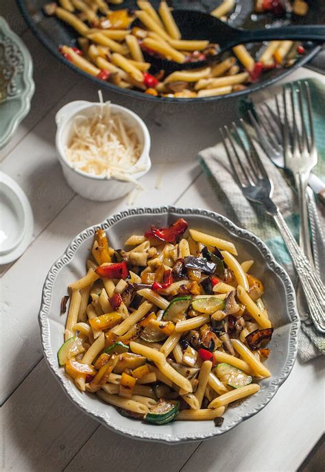 "Pasta With Mixed Vegetables" by Stocksy Contributor "Davide Illini ...