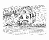 Mill Coloring Stock Illustrations – 247  sketch template