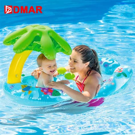 DMAR Inflatable Double Swimming Ring Baby Pool Float Toys With Canopy ...